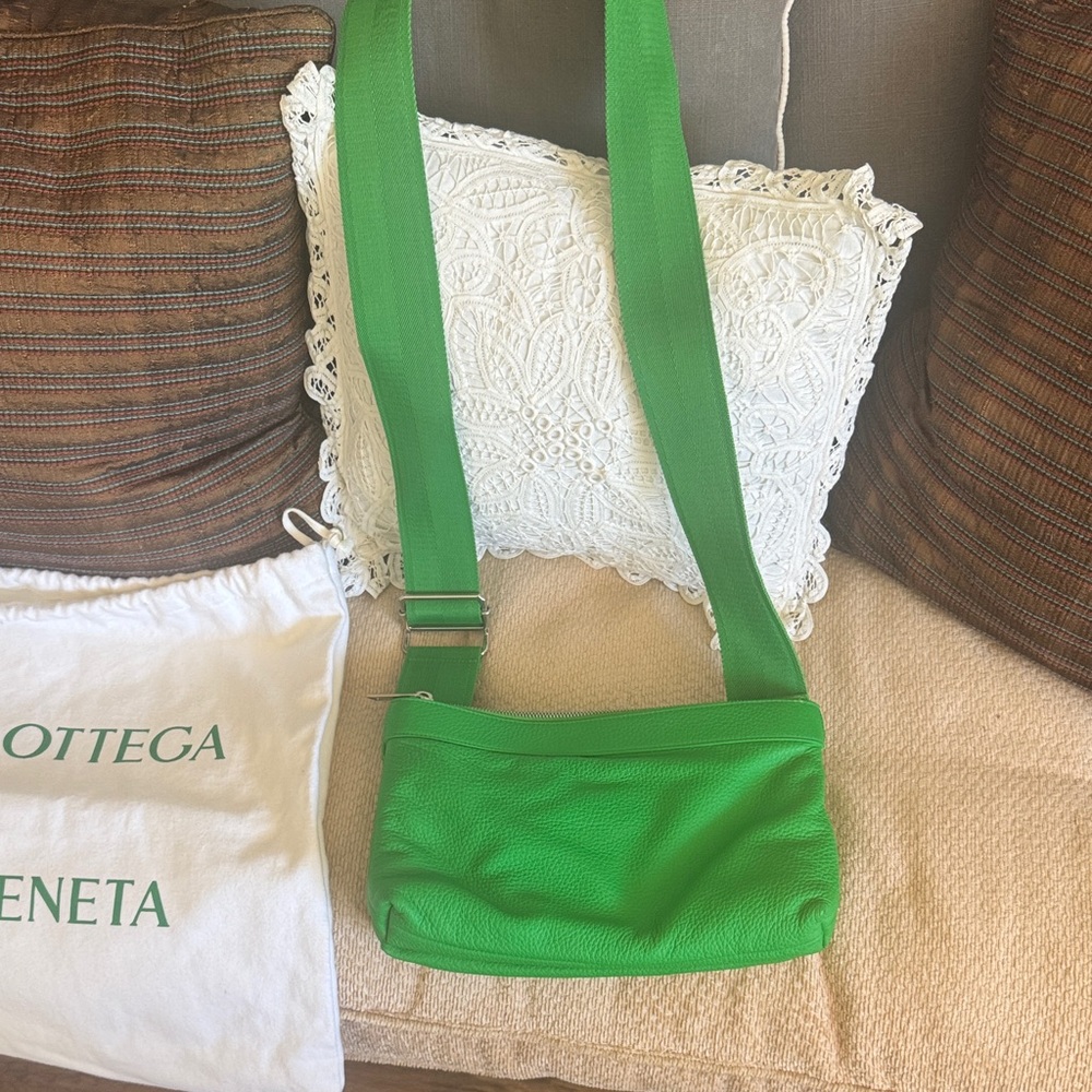 Bottega Veneta Vivid Green Leather Crossbody with Wide Strap